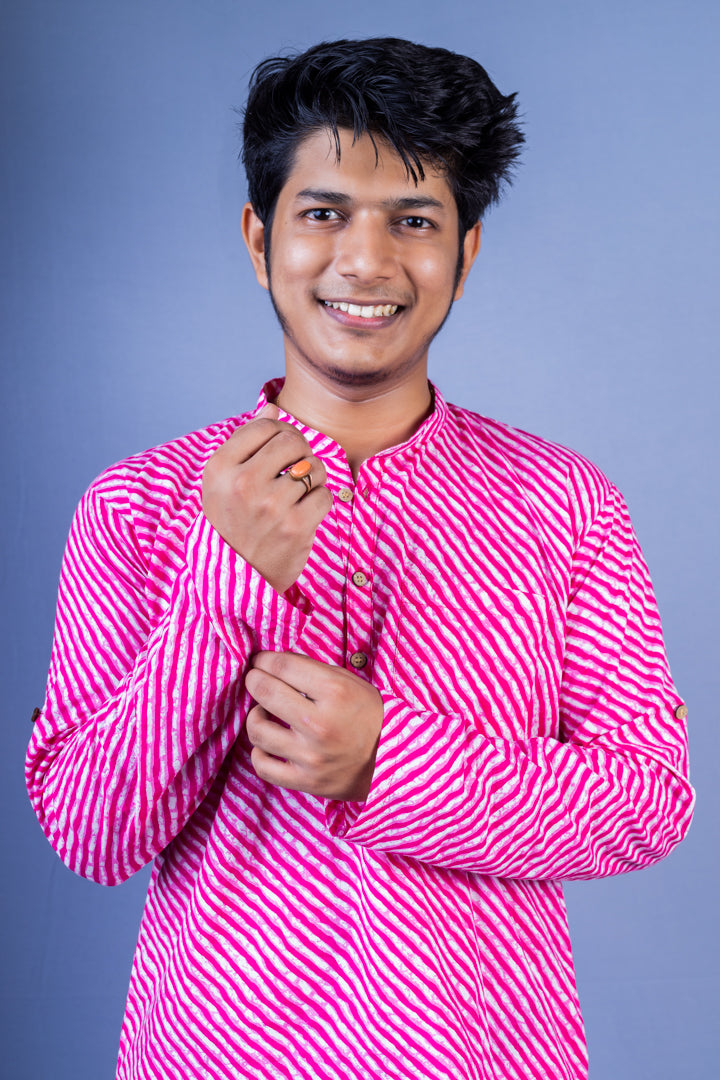 Pink Lehriya Handblock Printed Short Kurta
