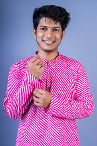 Pink Lehriya Handblock Printed Short Kurta