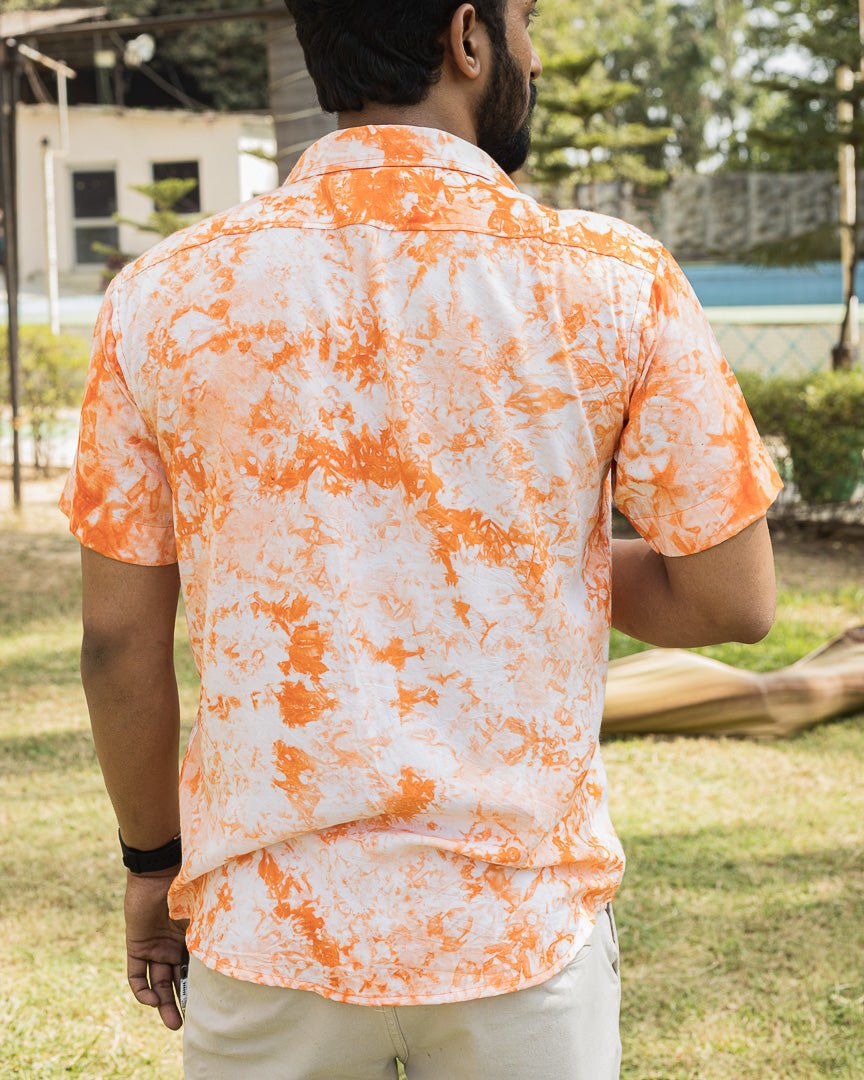 Orange and White Tie Dye Slim Fit Premium Rayon Unisex Shirt