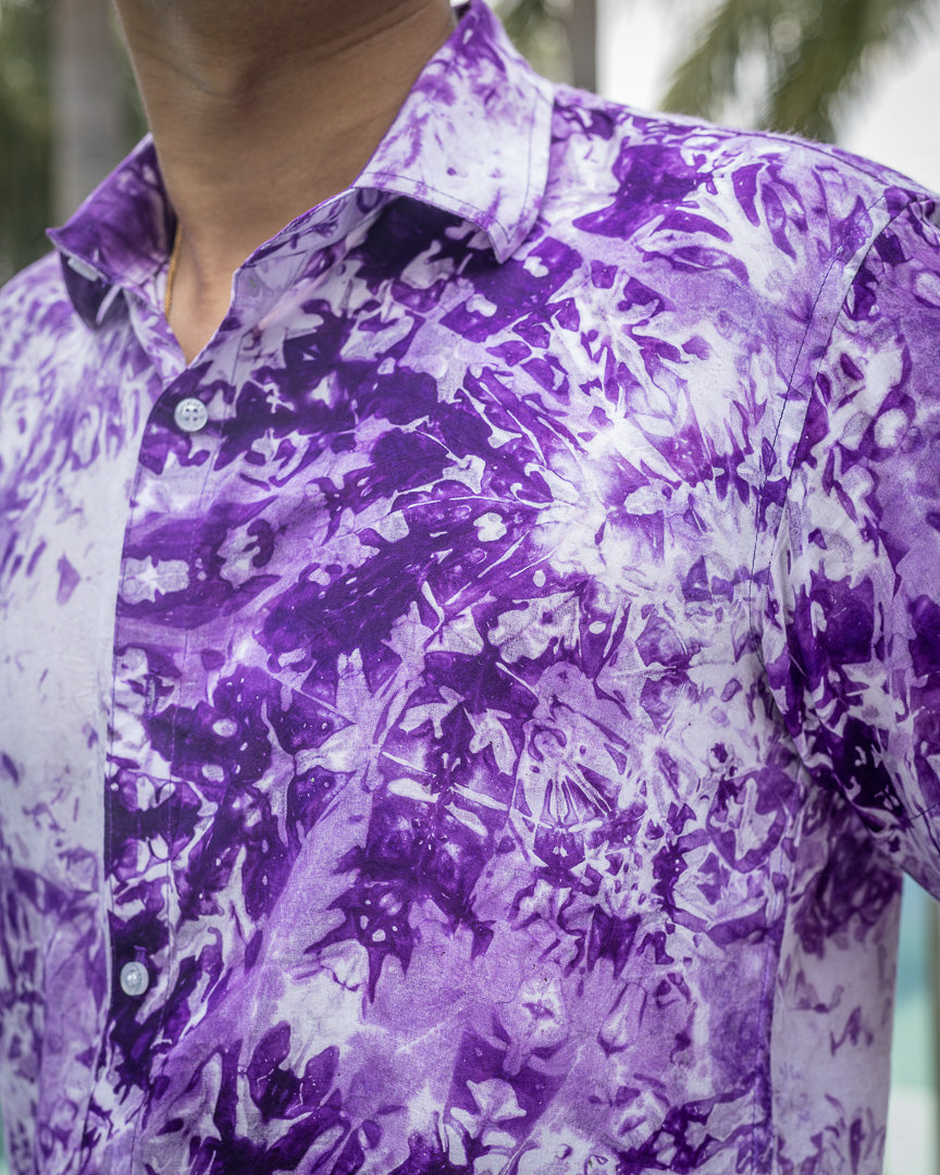 Violet and White Tie Dye Slim Fit Premium Rayon Unisex Shirt