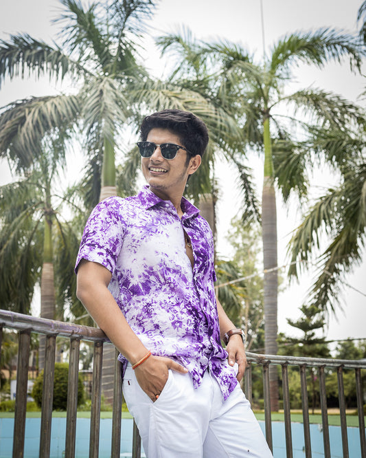 Violet and White Tie Dye Slim Fit Premium Rayon Unisex Shirt