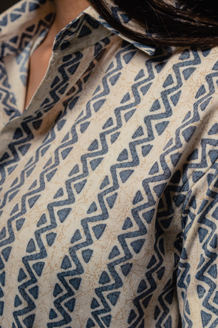 Blue Geometrical Stripes Premium Rayon Slim Fit Unisex Shirt