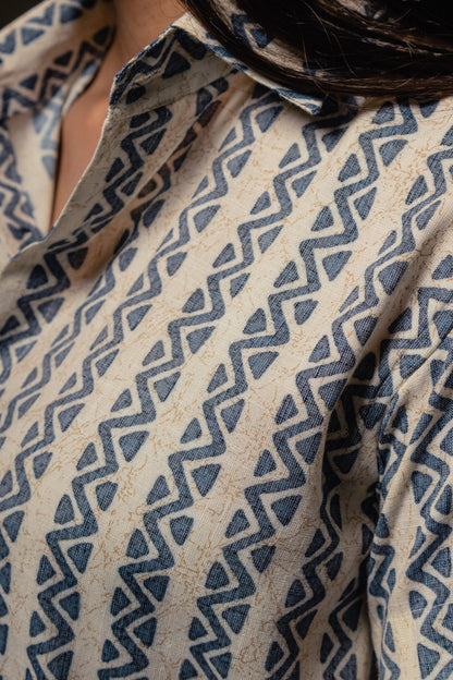 Blue Geometrical Stripes Premium Rayon Slim Fit Unisex Shirt