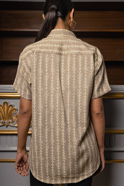 Beige Vertical Branches Premium Rayon Slim Fit Unisex Shirt