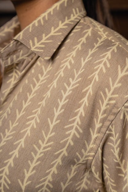Beige Vertical Branches Premium Rayon Slim Fit Unisex Shirt