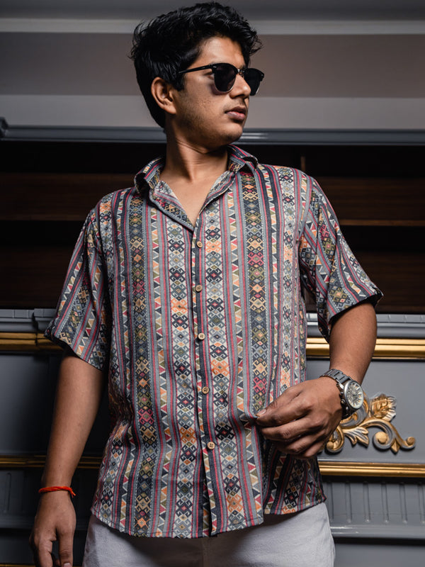 Grey Tribal Print Premium Oversized Unisex Rayon Shirt