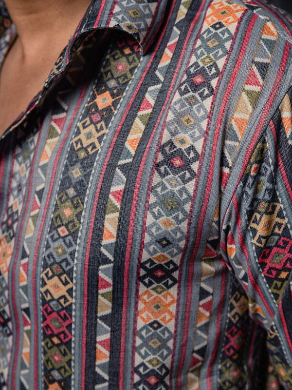 Grey Tribal Print Premium Oversized Unisex Rayon Shirt