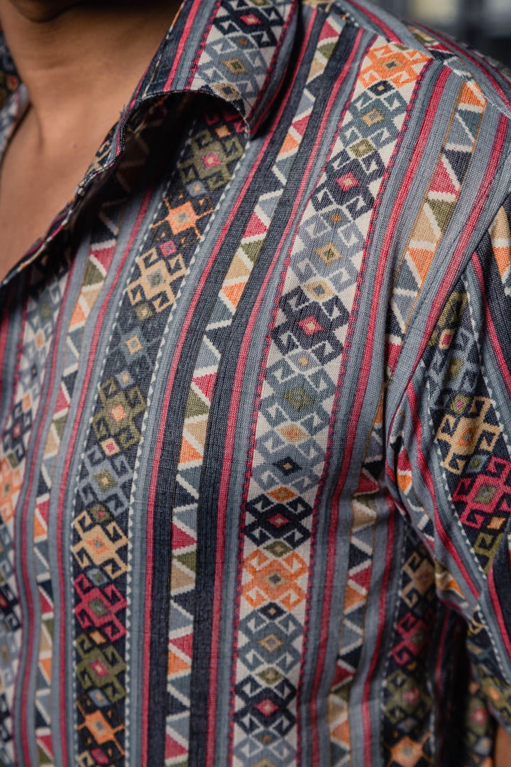 Grey Tribal Print Premium Oversized Unisex Rayon Shirt
