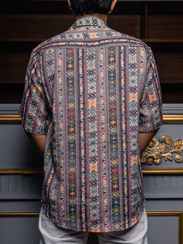 Grey Tribal Print Premium Oversized Unisex Rayon Shirt