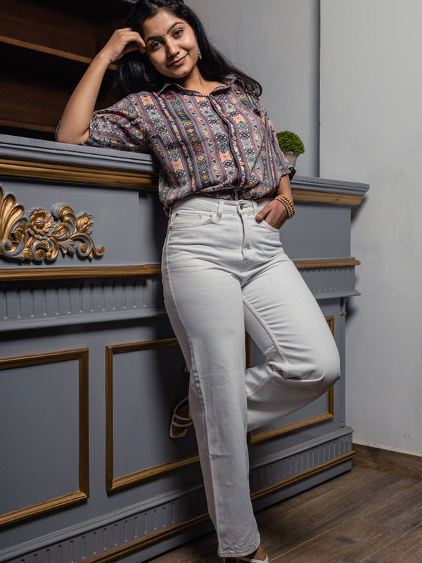 Grey Tribal Print Premium Oversized Unisex Rayon Shirt