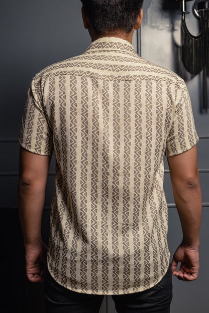 Beige Geometrical Stripes Premium Rayon Slim Fit Unisex Shirt