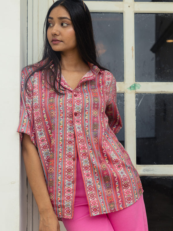 Pink Tribal Print Premium Oversized Unisex Rayon Shirt