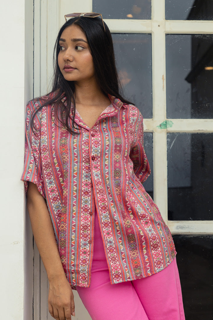 Pink Tribal Print Premium Oversized Unisex Rayon Shirt