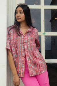 Pink Tribal Print Premium Oversized Unisex Rayon Shirt