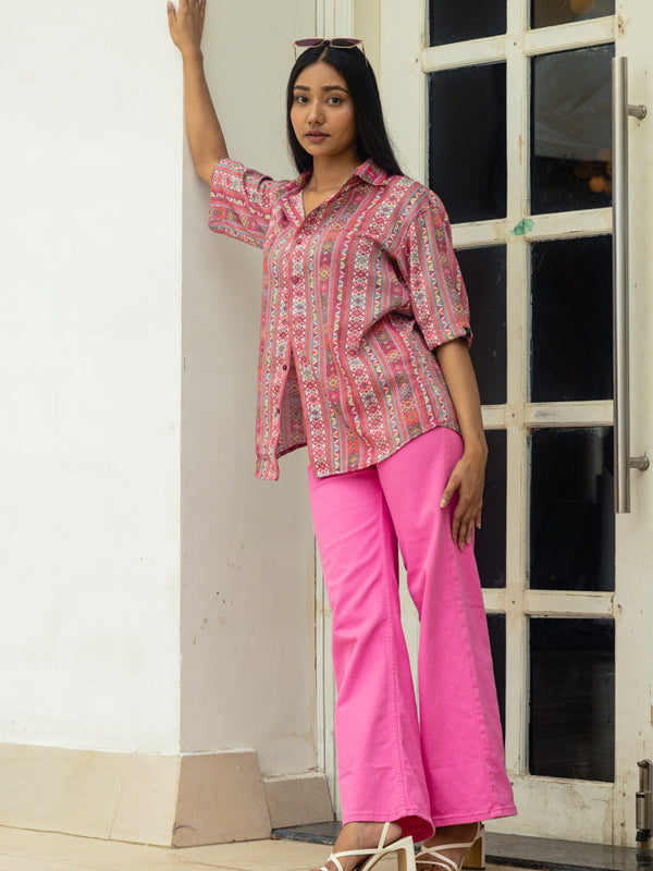 Pink Tribal Print Premium Oversized Unisex Rayon Shirt