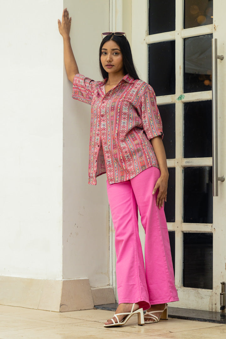 Pink Tribal Print Premium Oversized Unisex Rayon Shirt