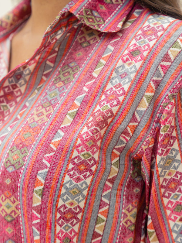 Pink Tribal Print Premium Oversized Unisex Rayon Shirt