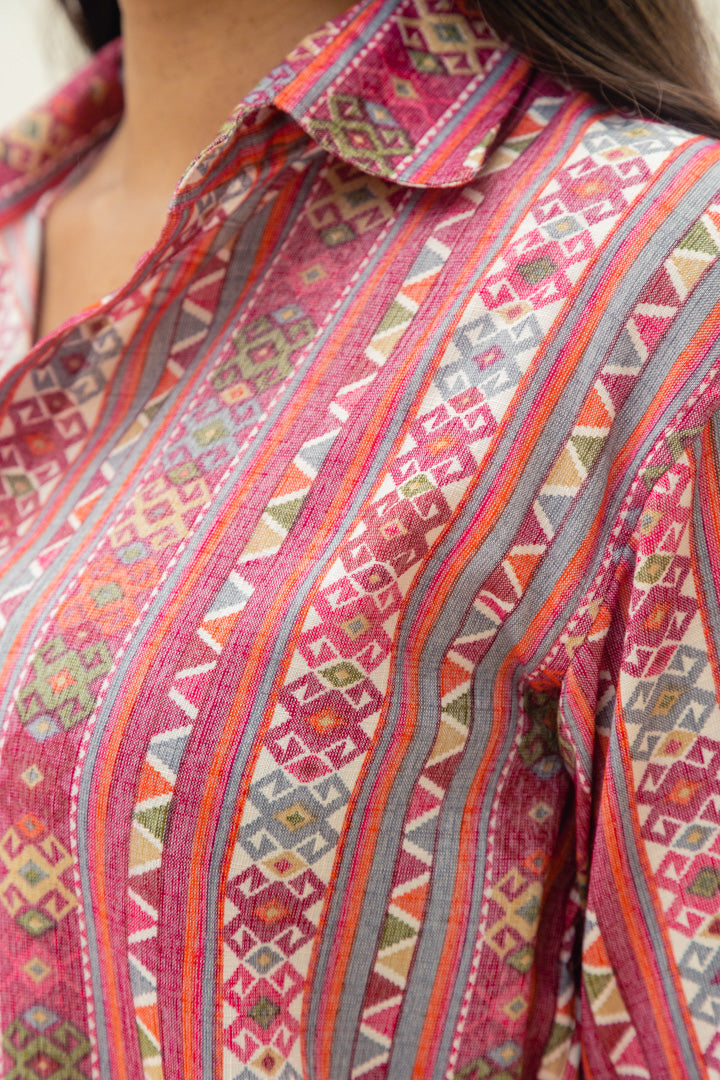 Pink Tribal Print Premium Oversized Unisex Rayon Shirt