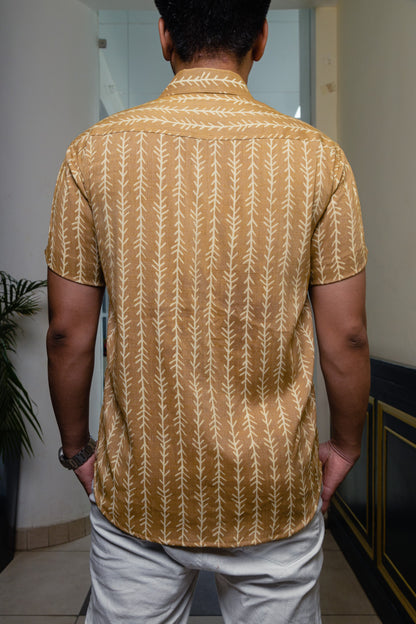 Mustard Vertical Branches Premium Rayon Slim Fit Unisex Shirt