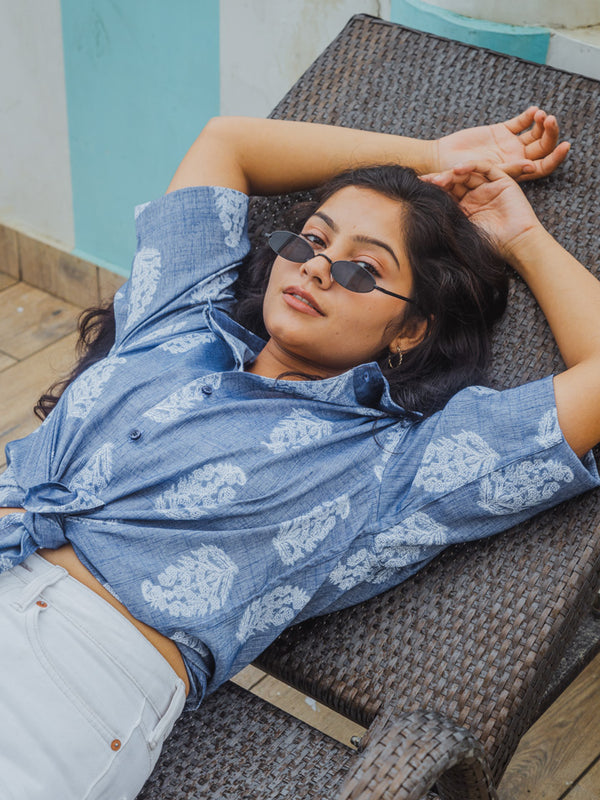 Blue Paisley Print Premium Oversized Unisex Rayon Shirt