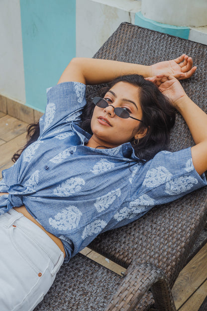 Blue Paisley Print Premium Oversized Unisex Rayon Shirt