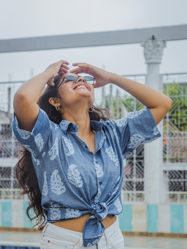 Blue Paisley Print Premium Oversized Unisex Rayon Shirt