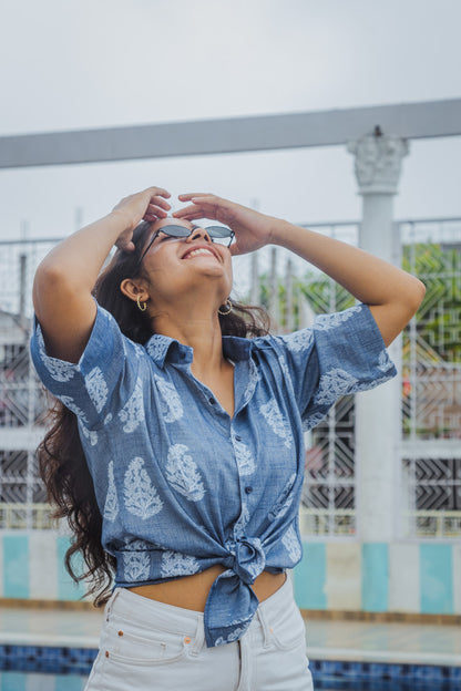 Blue Paisley Print Premium Oversized Unisex Rayon Shirt