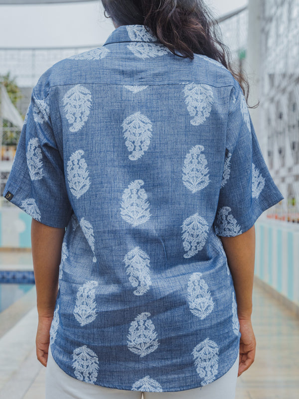 Blue Paisley Print Premium Oversized Unisex Rayon Shirt