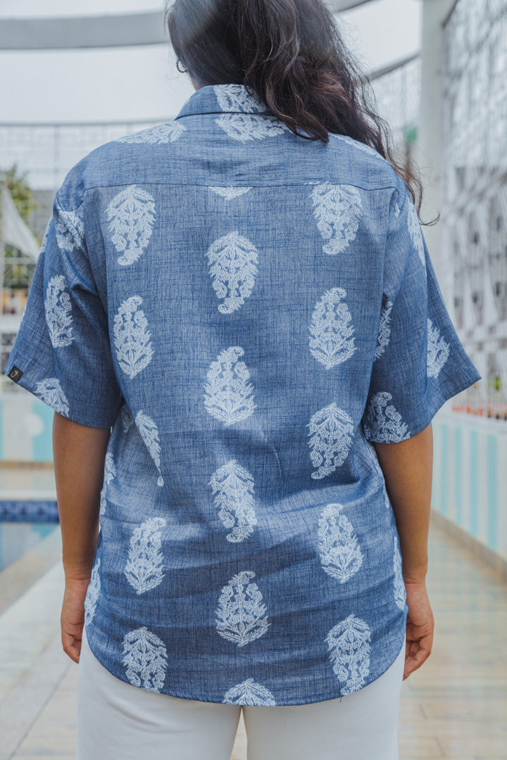 Blue Paisley Print Premium Oversized Unisex Rayon Shirt