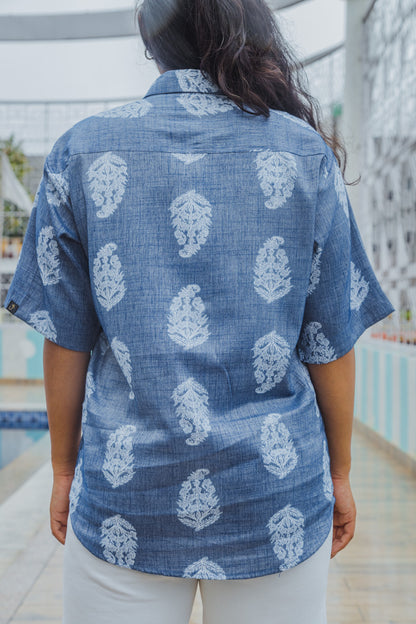 Blue Paisley Print Premium Oversized Unisex Rayon Shirt