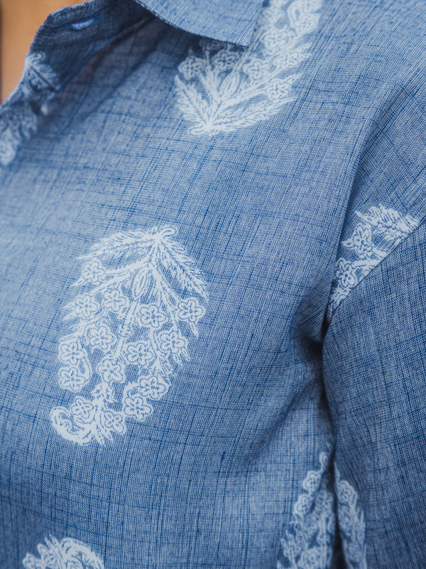Blue Paisley Print Premium Oversized Unisex Rayon Shirt