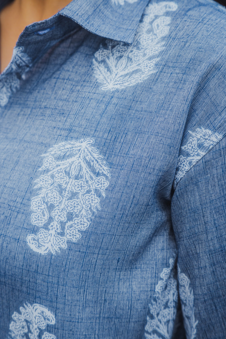 Blue Paisley Print Premium Oversized Unisex Rayon Shirt