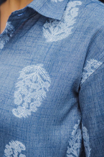 Blue Paisley Print Premium Oversized Unisex Rayon Shirt