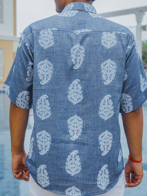 Blue Paisley Print Premium Oversized Unisex Rayon Shirt