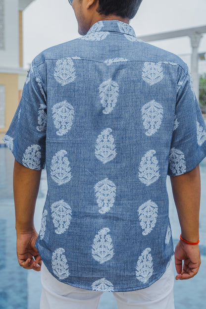 Blue Paisley Print Premium Oversized Unisex Rayon Shirt