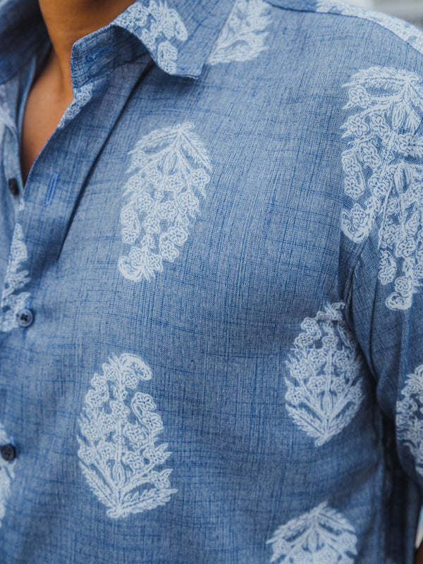 Blue Paisley Print Premium Oversized Unisex Rayon Shirt