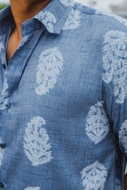 Blue Paisley Print Premium Oversized Unisex Rayon Shirt