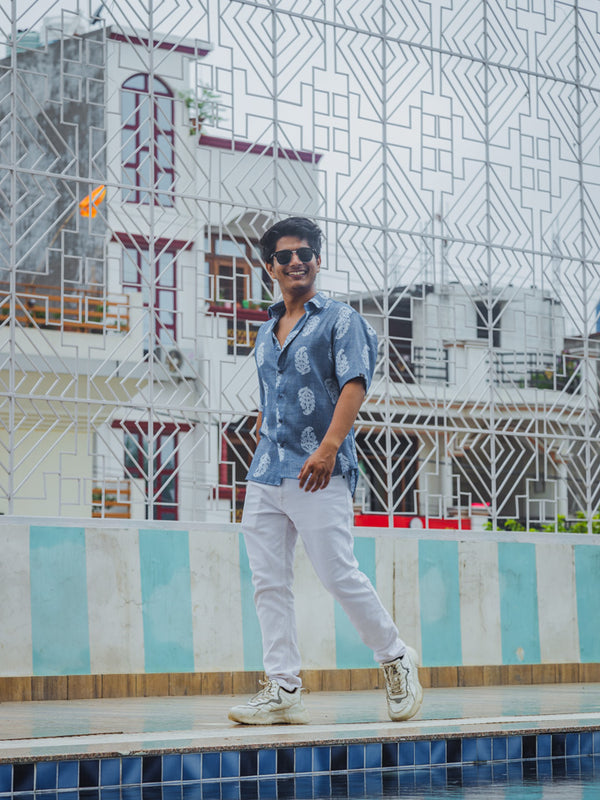 Blue Paisley Print Premium Oversized Unisex Rayon Shirt