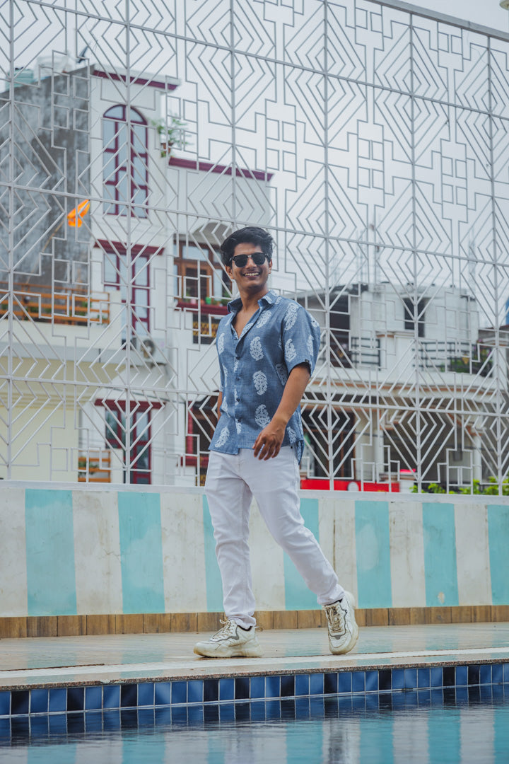 Blue Paisley Print Premium Oversized Unisex Rayon Shirt