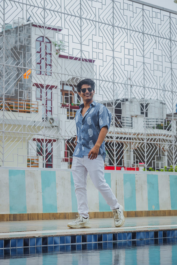 Blue Paisley Print Premium Oversized Unisex Rayon Shirt