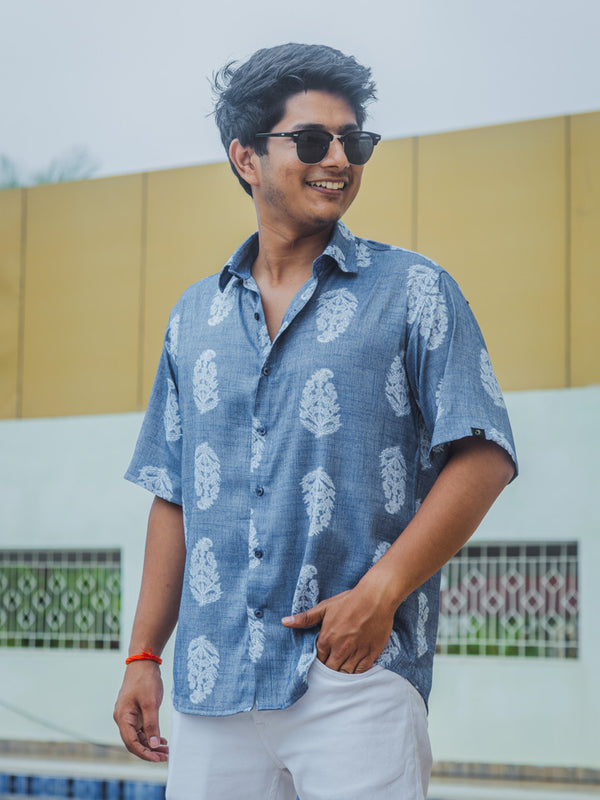 Blue Paisley Print Premium Oversized Unisex Rayon Shirt