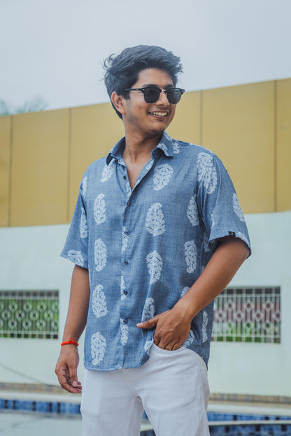 Blue Paisley Print Premium Oversized Unisex Rayon Shirt