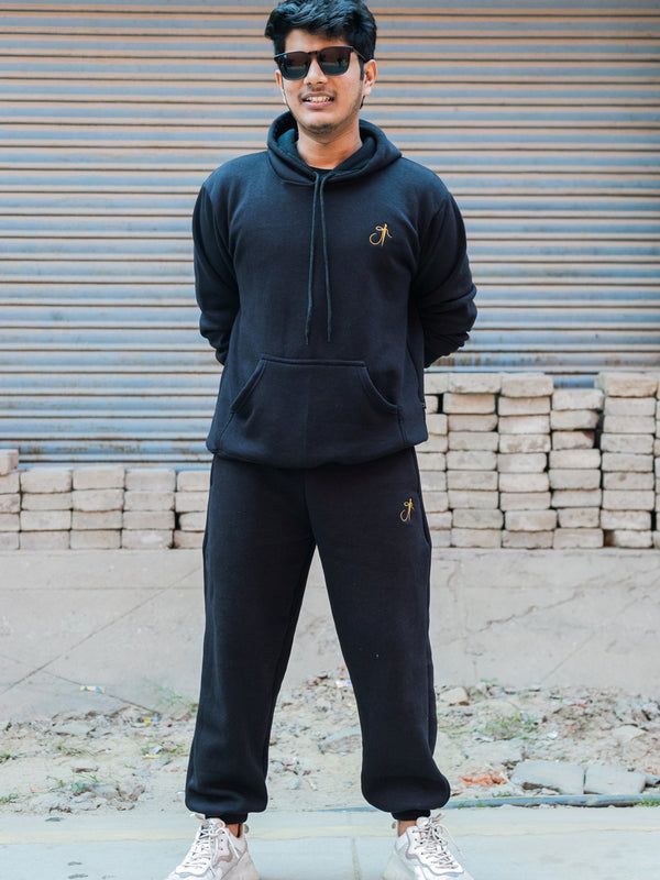 Black Pure Cotton Warm Unisex Hoodie Jogger Co-ord Set