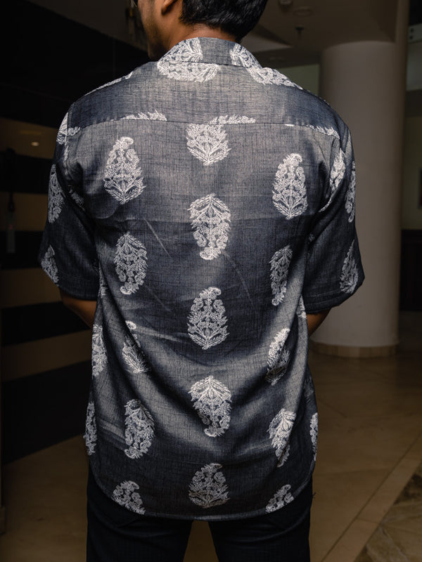 Grey Paisley Print Premium Oversized Unisex Rayon Shirt