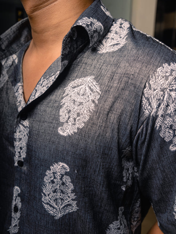 Grey Paisley Print Premium Oversized Unisex Rayon Shirt