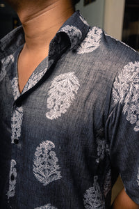 Grey Paisley Print Premium Oversized Unisex Rayon Shirt
