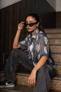 Grey Paisley Print Premium Oversized Unisex Rayon Shirt