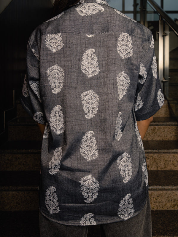 Grey Paisley Print Premium Oversized Unisex Rayon Shirt