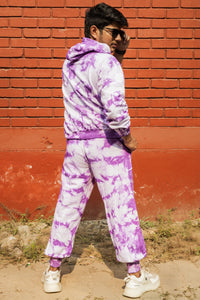 Lavender Tie Dye Pure Cotton Warm Unisex Hoodie & Jogger Co-ord Set