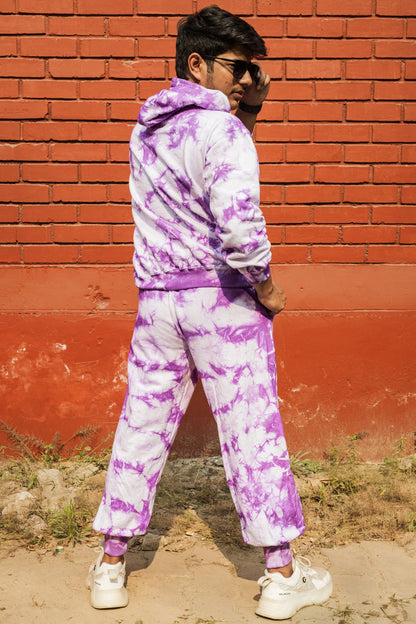 Lavender Tie Dye Pure Cotton Warm Unisex Hoodie & Jogger Co-ord Set